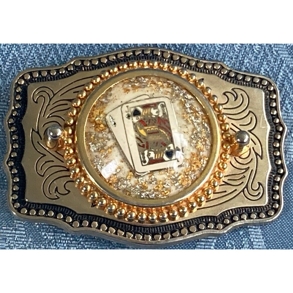 Vintage Classic Cowboy / Western Poker Themed Belt Buckle Silver, Gold, Glitter